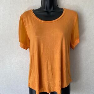 DKNY Flowy Blouse for Women Chiffon Puff Sleeves Round Neck - Orange - Small